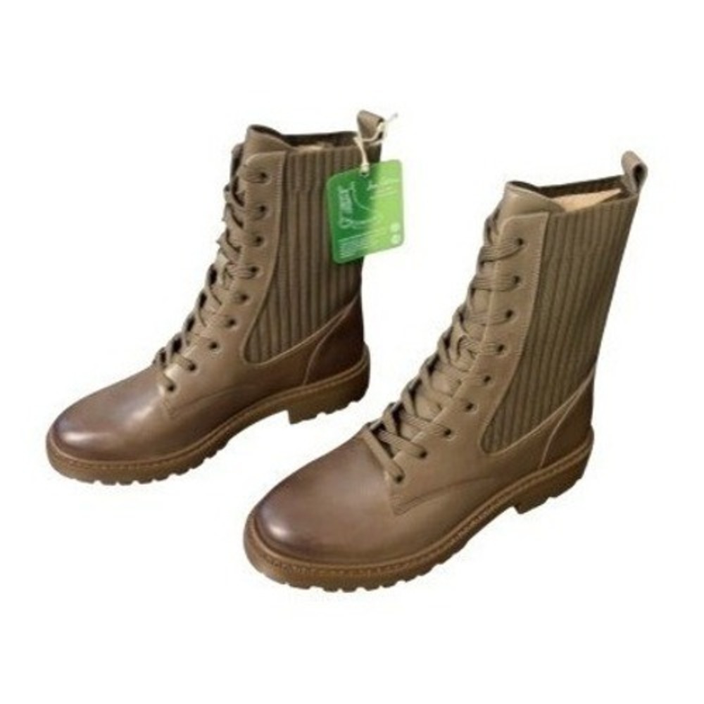 Sam Edelman Lydell Alpine Green Leather Knit Water Repellent Combat Boots 8M